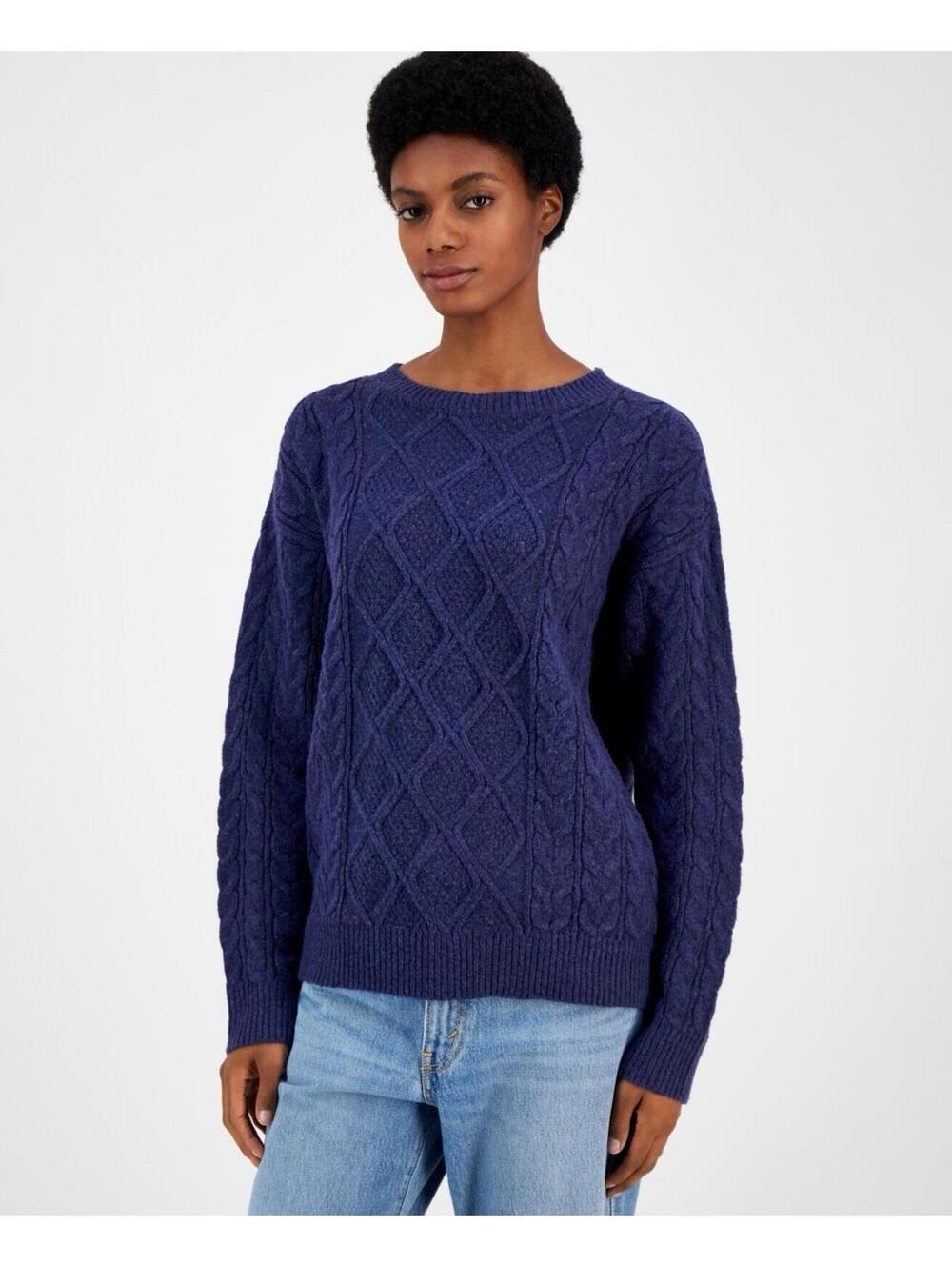 $44 Ultra Flirt Juniors' Rory Chunky Cable-Knit Long Sleeve Sweater Blue L